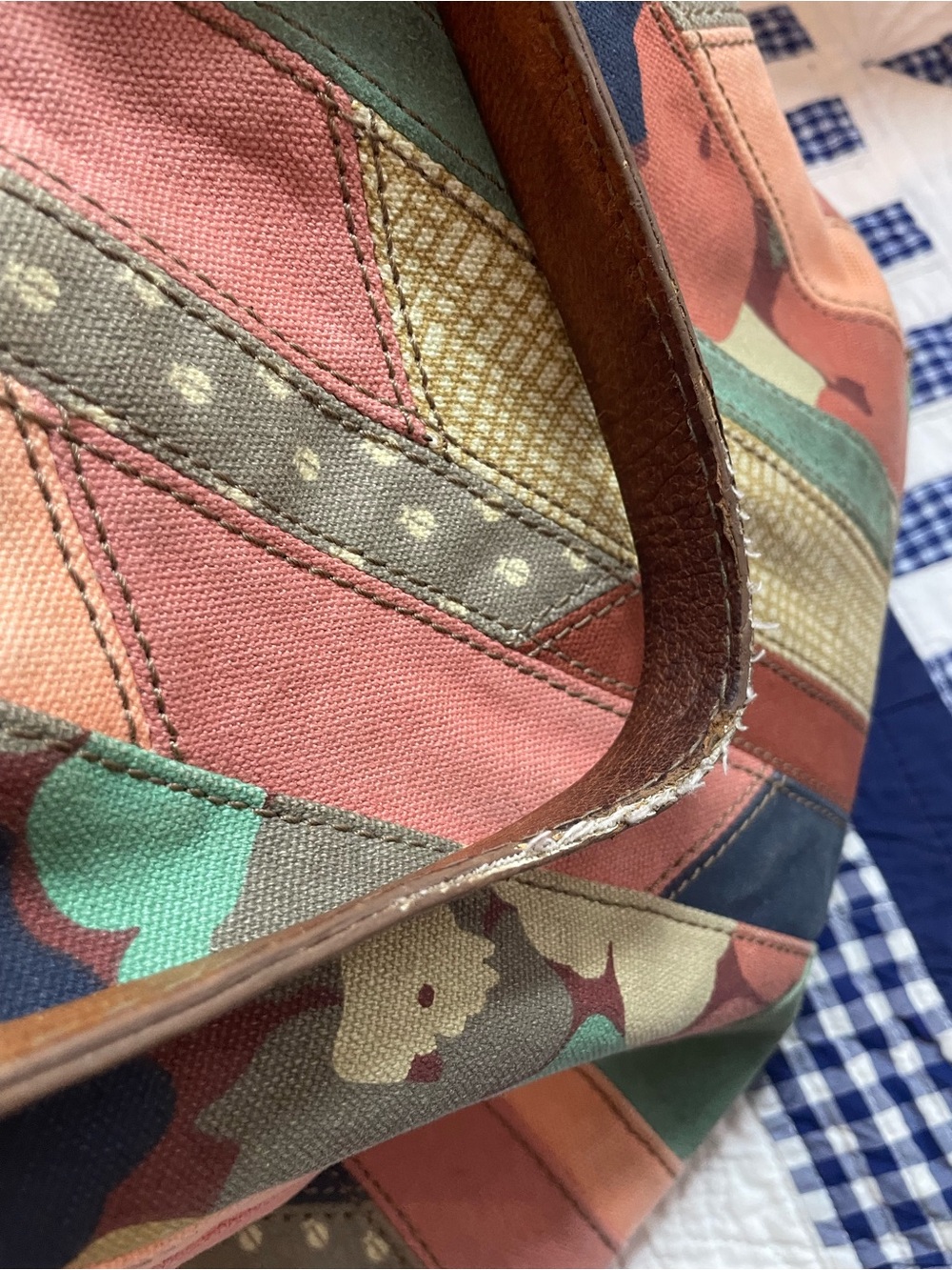 Fossil Patchwork Shoulder Bag in Navy, Coral, Teal & Tan - Picture 15 of 16